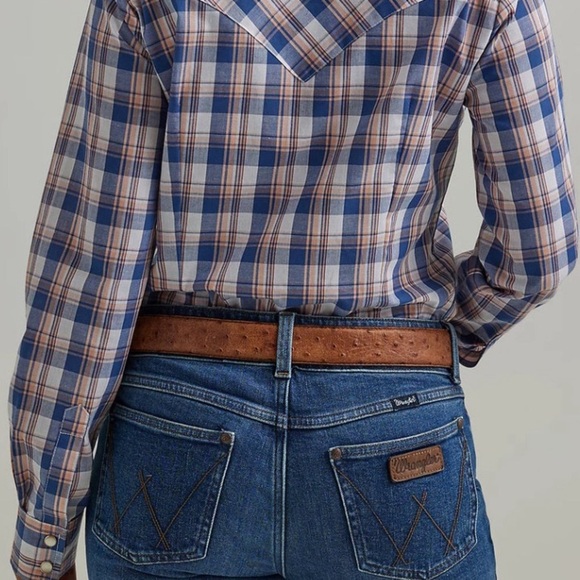 Women's Wrangler Essential Western Anthem Blue Plaid Long Sleeve Shirt Size XL - Picture 7 of 12